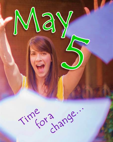 girl throwing papers in the air - May & 5 - time for a change