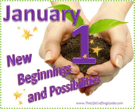 Hand holding seedling with words January new begginings and possibilities