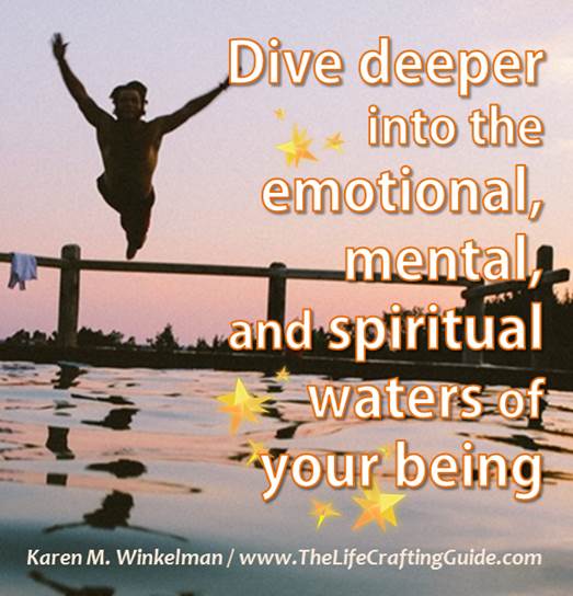 Man diving into water with the words Dive Deeper into the waters of your being