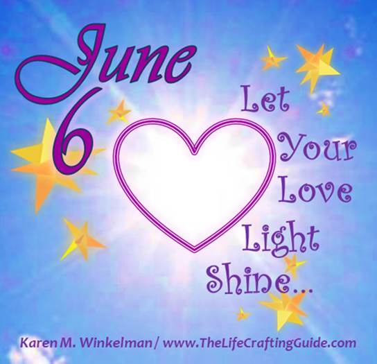 Sun, heart, with words June, 6, Let your light shine